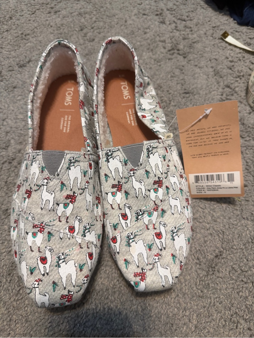 TOMS  Llama Print Slip-On Sneakers in Light Gray with Red & Green Accents